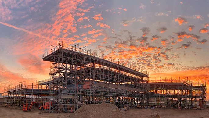 Sunset photo of Johnson Center construction
