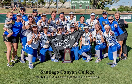 SCC Softball Team celebrating college's first CCCAA state championship