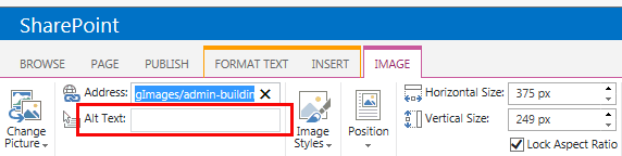 sharepoint alt text bar