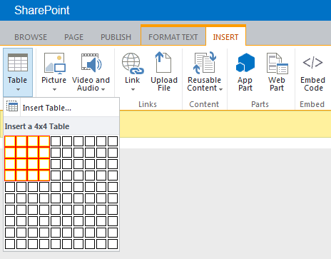 sharepoint table tool