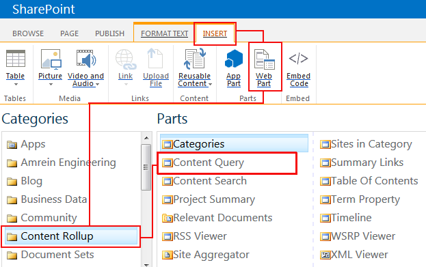 Insert content Query Web Part