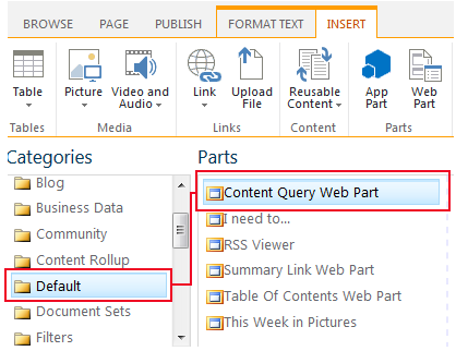 Insert content Query Web Part