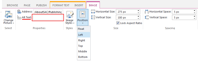 image tab on sharepoint