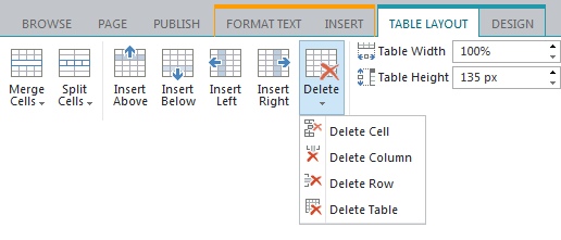 table layout menu