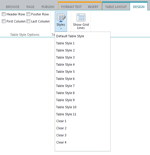 table design styles tab